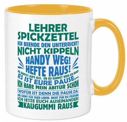 Lehrer Spickzettel | Beruf Tasse lustiger Spruch vl2 Geschenk Arbeit Kollegen