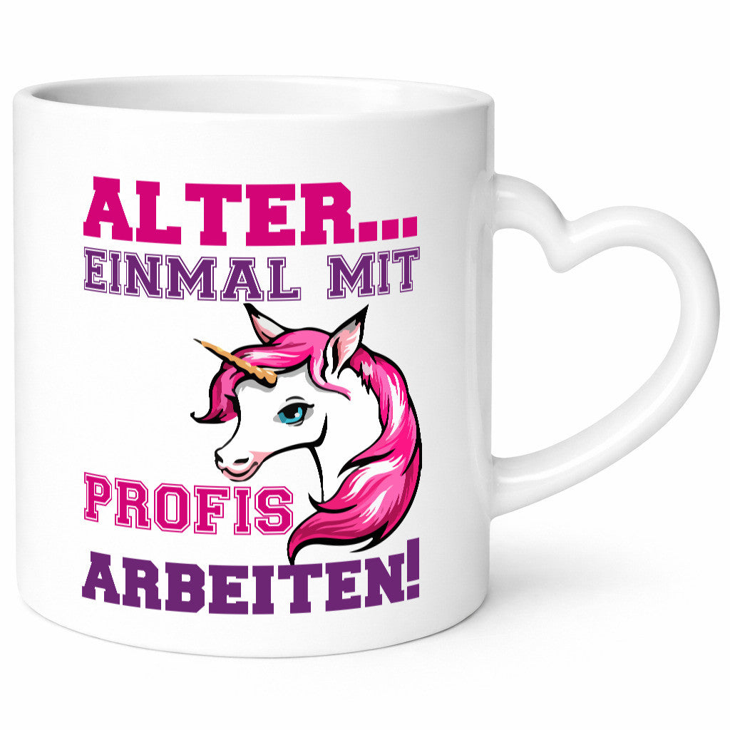 Mit Profis arbeiten | grimmiges Einhorn witzige Tasse Humor Arbeit Kollegen