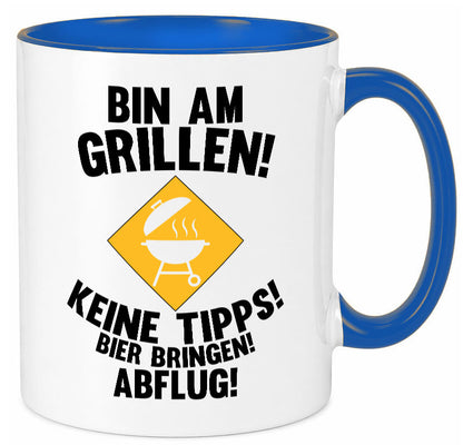 Bin am Grillen | Bier bringen und Abflug Grillmeister Geschenk Humor Tasse