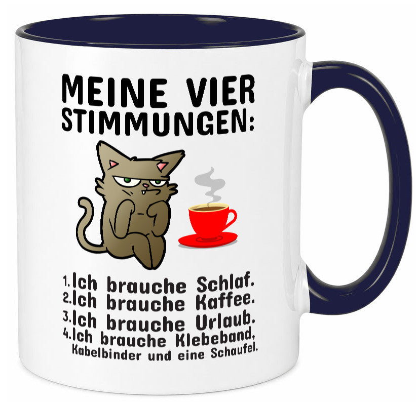Vier Stimmungen | Morgenmuffel Tasse mürrische Katze Humor Tierliebhaber