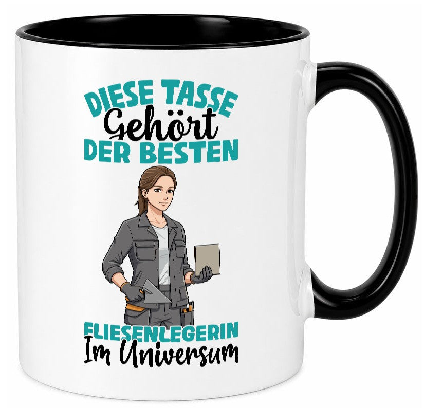 Im Universum: Fliesenlegerin | Fliesenlegen Bau Geschenkidee Humor Tasse