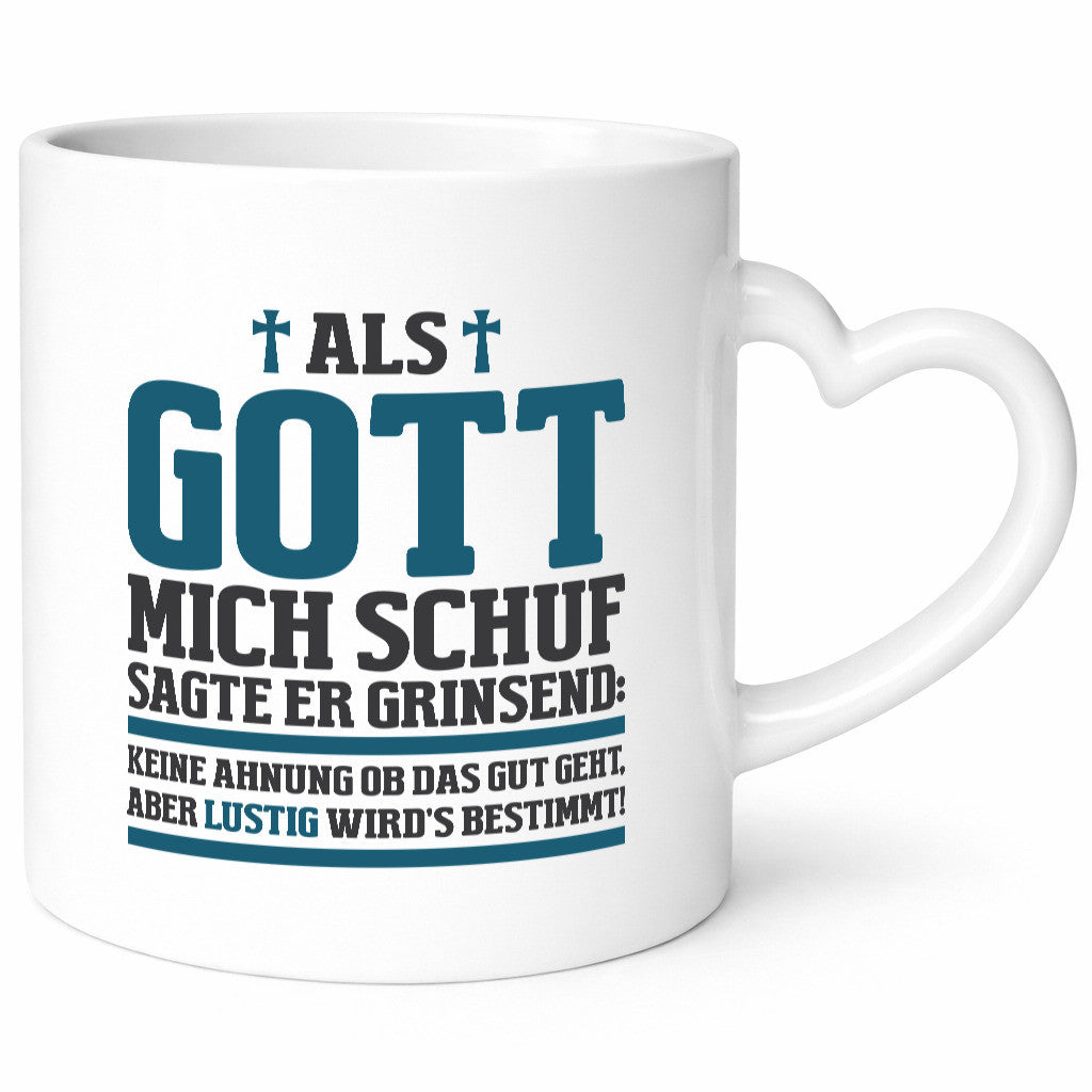Als Gott mich schuf | Kreuz Religion lustig Humor Geschenkidee Geschenk Tasse