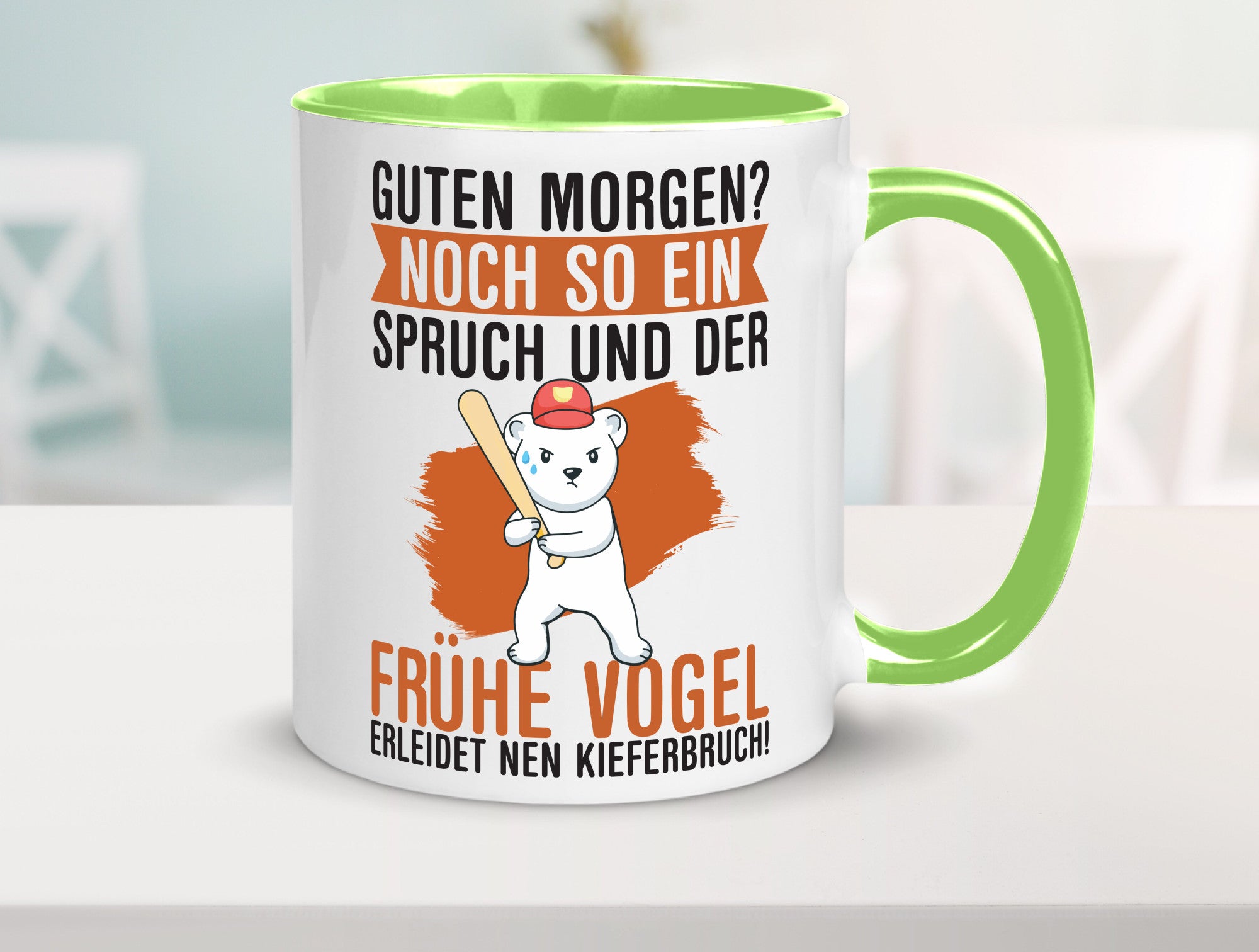 Guten Morgen | Bär Der frühe Vogel erledidet Kiferbruch Humor Geschenkidee Tasse