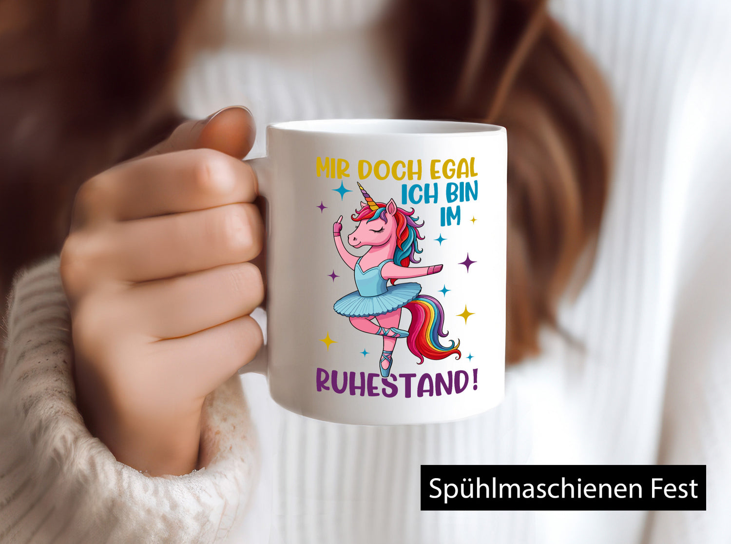 Bin im Ruhestand | Tanzendes Einhorn Geschenkidee Jubiläum Humor Tasse