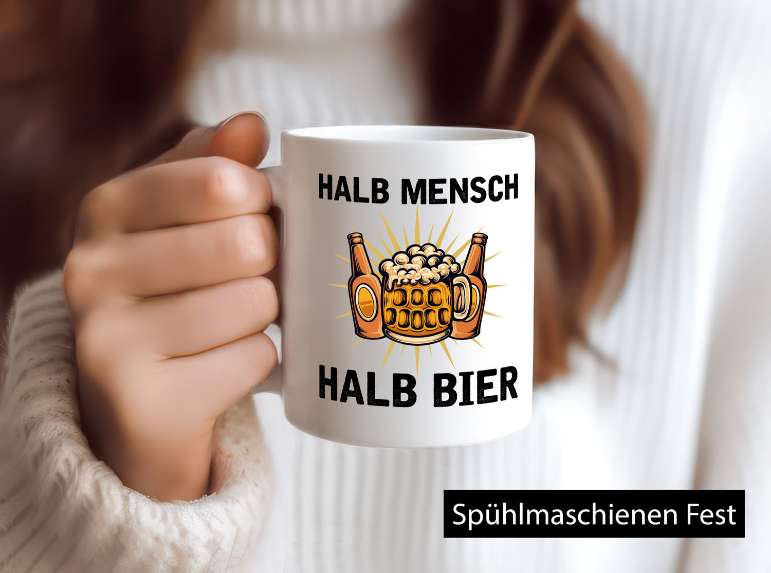 Halb Mensch Bier | Biertrinker v2 Geschenkidee Humor Tasse