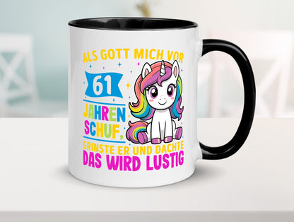 61. Geburtstag | Als Gott mich schuf 40 Jahre v2 Humor Geschenkidee Tasse