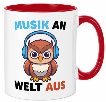 Musik an Welt aus | Eule hört lustiger Spruch Geschenk Humor Geschenkidee Tasse