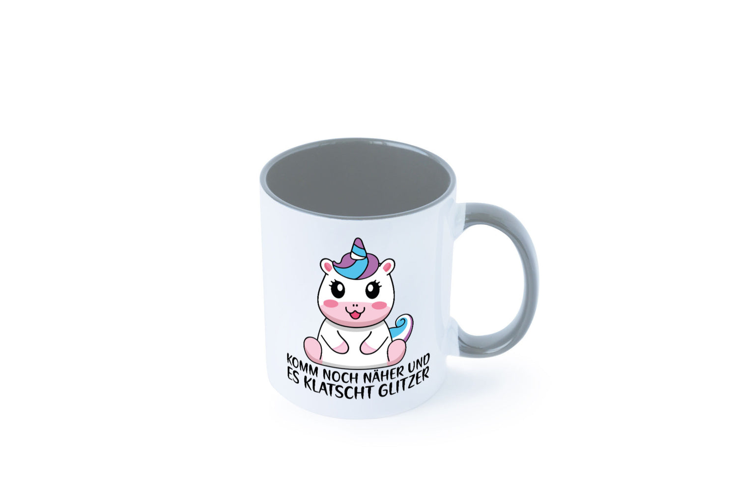 Komm näher und es klatscht Glitzer | Humor Einhorn Geschenkidee Tasse