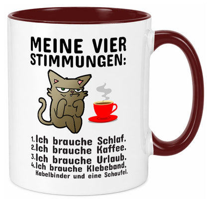 Vier Stimmungen | Morgenmuffel Tasse mürrische Katze Humor Tierliebhaber