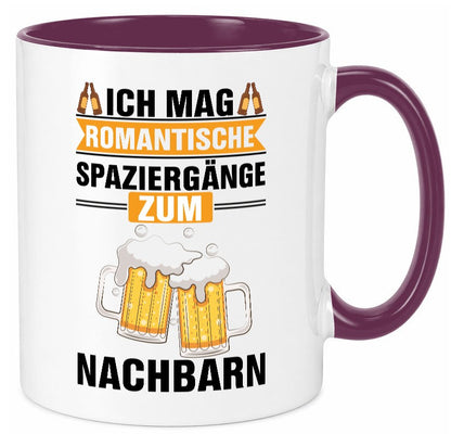 Romantische Spaziergänge zum Nachbarn | Bier lustiger Spruch Geschenk Familie Tasse