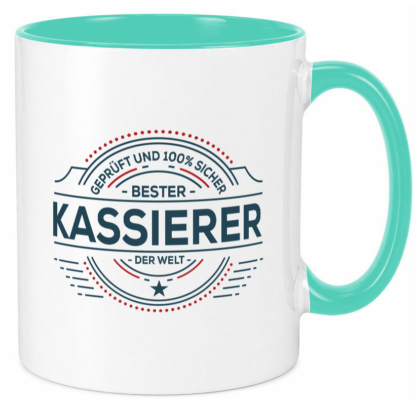 Geprüft und sicher: Kassierer lustig Humor Geschenkidee Geschenk Tasse
