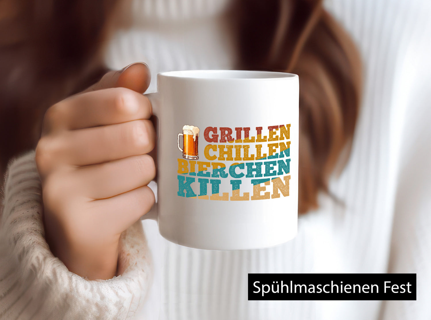 Grillen Chillen Bierchen Killen | Grilln Bier v2 Geschenkidee Humor Tasse