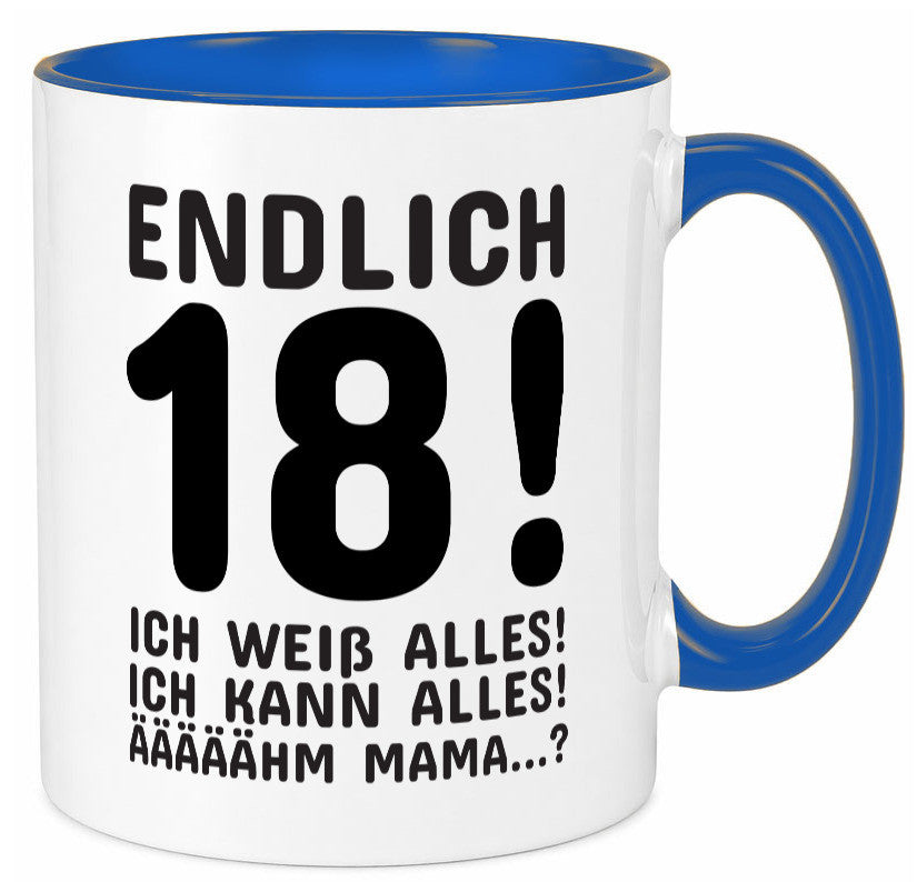 Endlich 18 | Geburtstag Tasse volljährig Erwachsen lustig Geschenkidee Geschenk