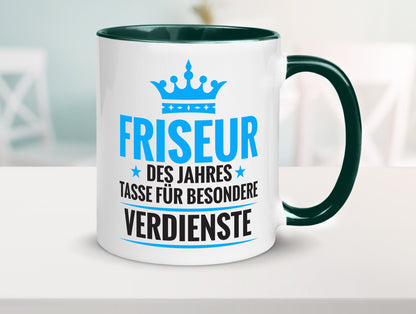 Besonderer Verdienst: Friseur | Frisör Geschenkidee Humor Tasse