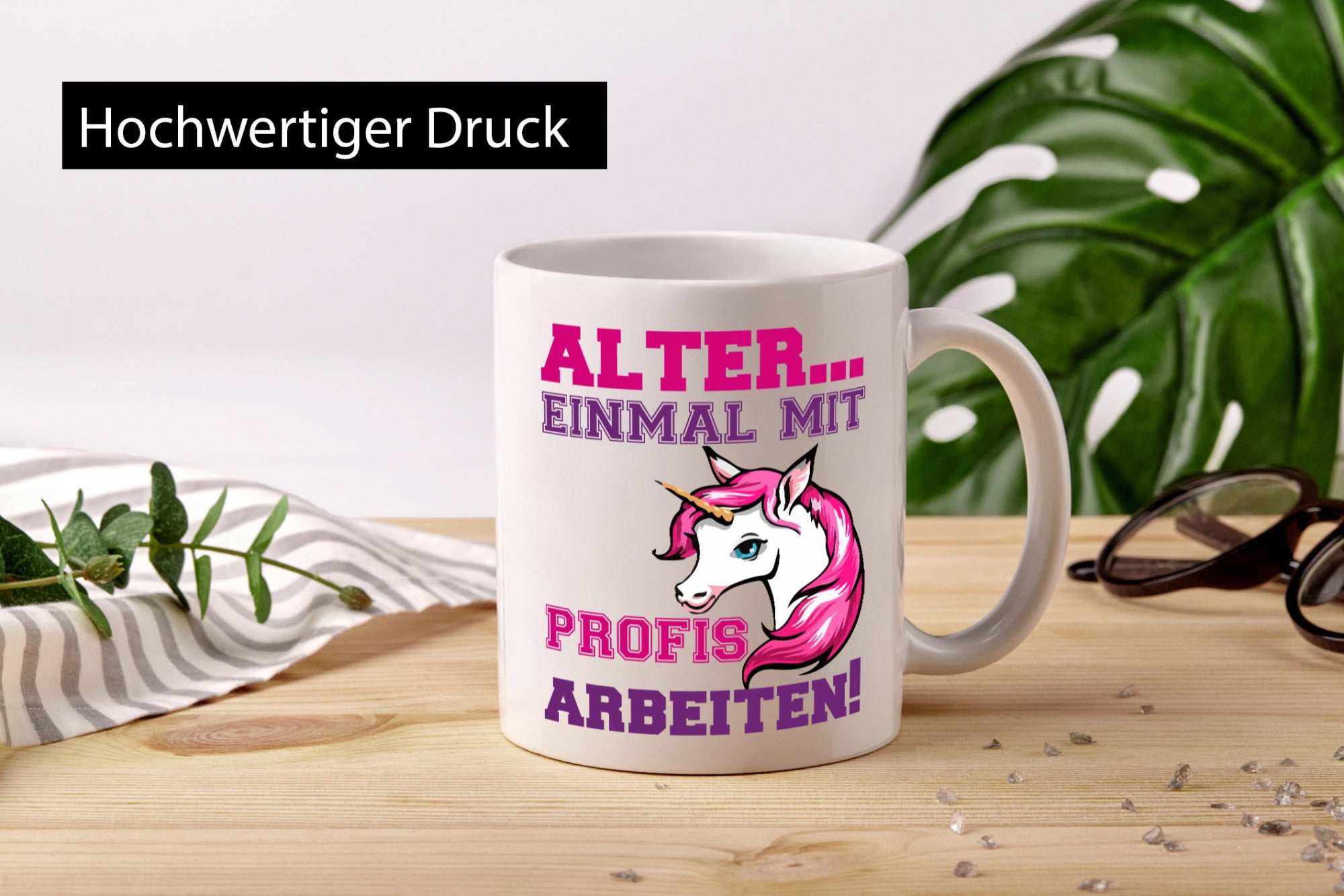 Mit Profis arbeiten | grimmiges Einhorn witzige Tasse Humor Arbeit Kollegen
