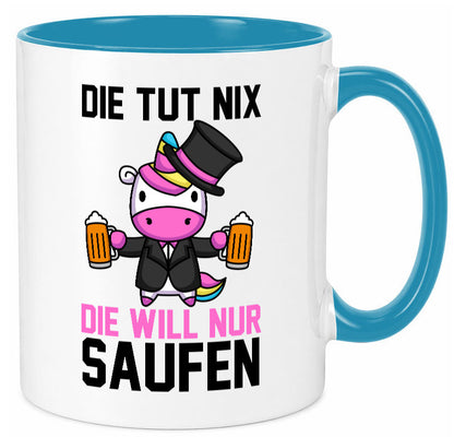 Die tut nix will nur Saufen | Einhorn Bier v2 lustig Humor Geschenkidee Tasse