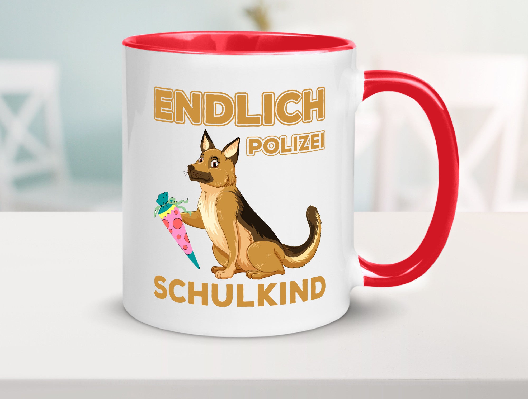 Endlich Schulkind | Tasse Einschulung Polizei Hund lustiger Spruch Geschenk