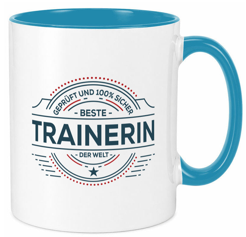 Geprüft und sicher: Trainerin | Sportverein Humor lustig Geschenkidee Geschenk Tasse