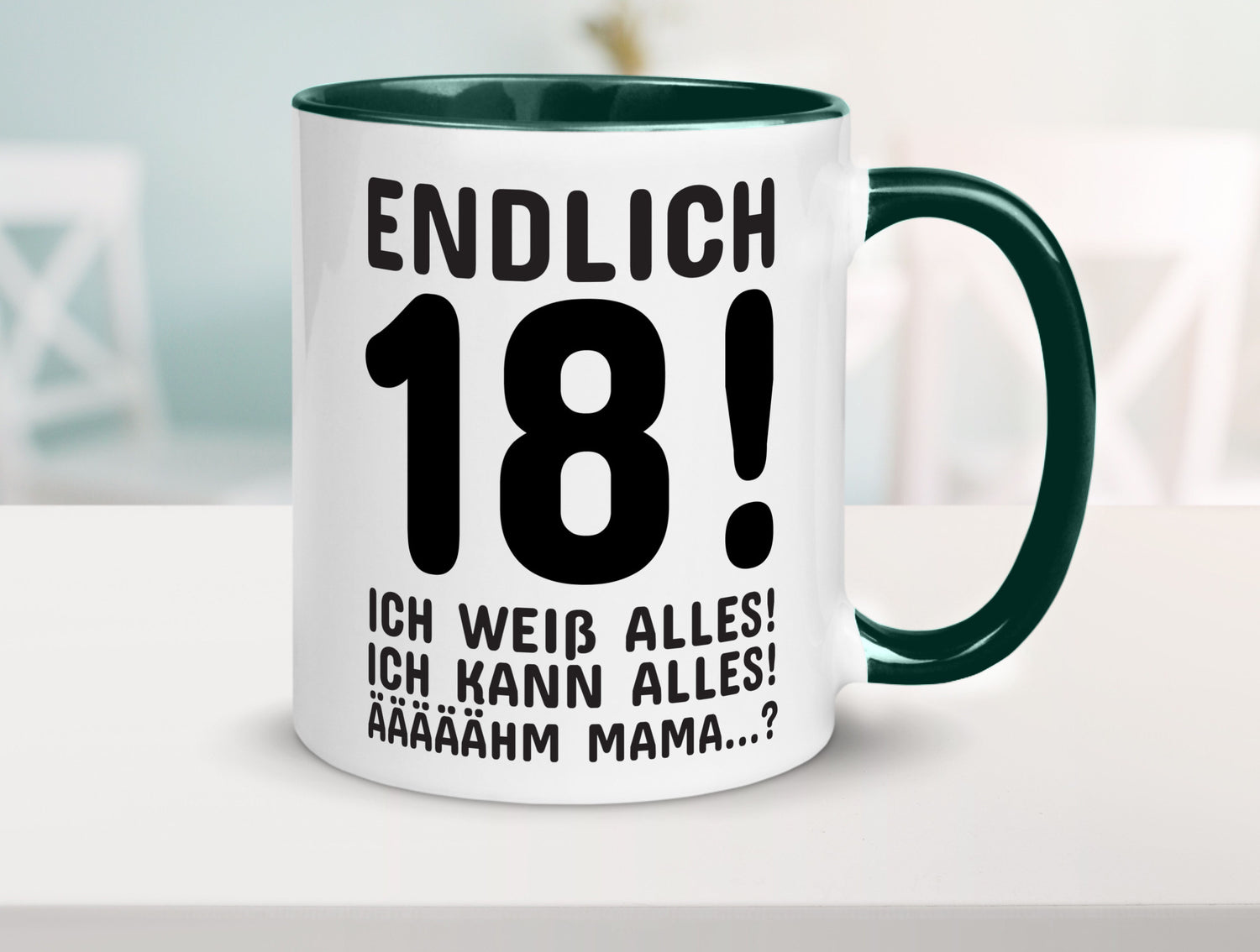 Endlich 18 | Geburtstag Tasse volljährig Erwachsen lustig Geschenkidee Geschenk
