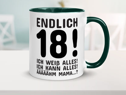 Endlich 18 | Geburtstag Tasse volljährig Erwachsen lustig Geschenkidee Geschenk