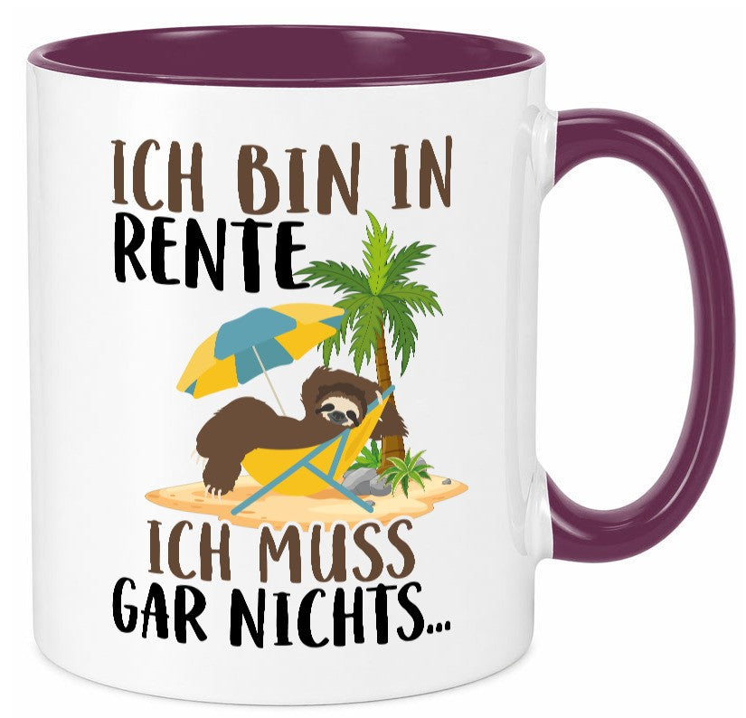 Ich bin in Rente | Faultier Rentner Ruhestand Geschenk Jubiläum lustiger Spruch Tasse