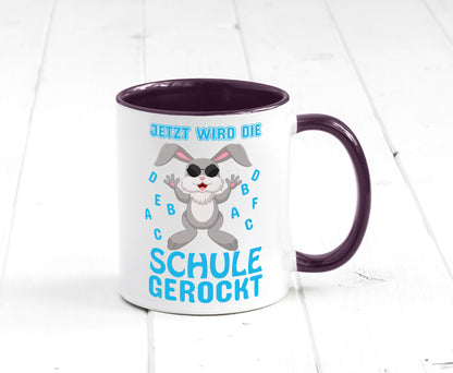 Schule wird gerockt | Schulbeginn Tasse cooler Hase lustiger Spruch Geschenk