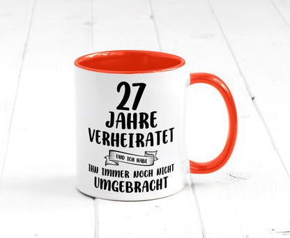 27 Jahre Verheiratet, immer noch am Leben! Geschenkidee Humor Tasse