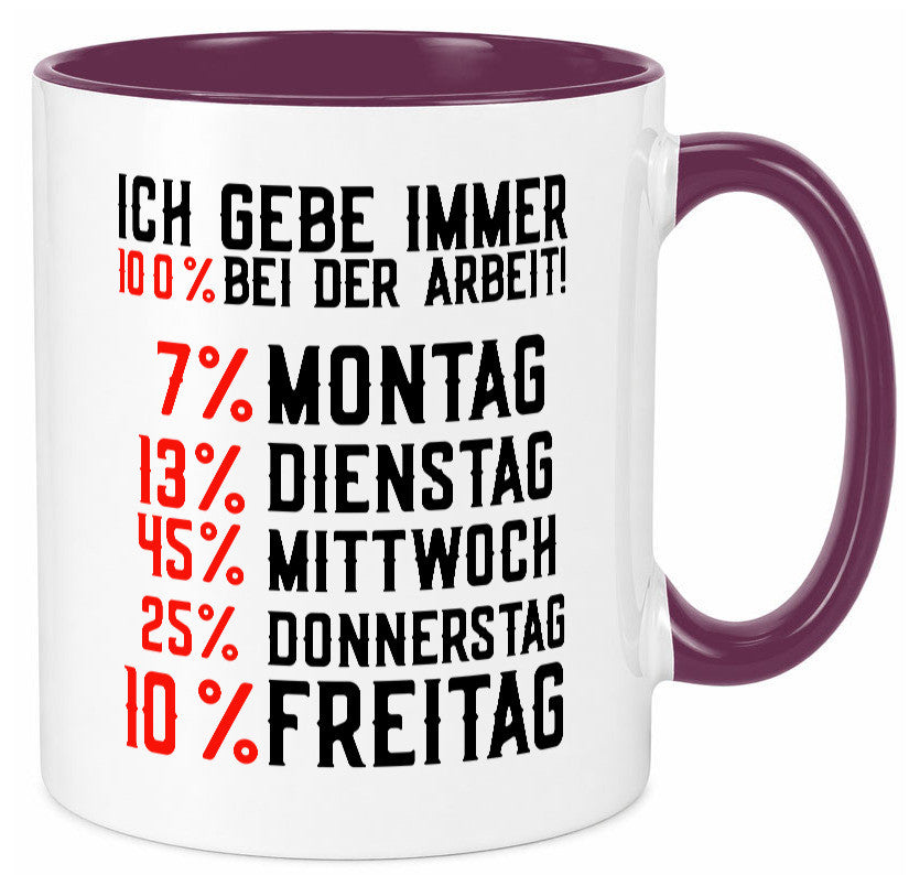 100% bei der Arbeit | Job Wochentage witziger Spruch lustiger Geschenk Kollegen