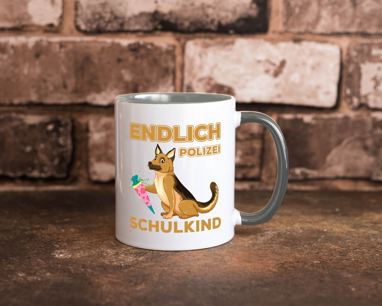 Endlich Schulkind | Tasse Einschulung Polizei Hund lustiger Spruch Geschenk