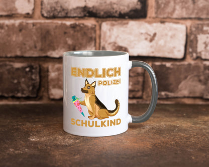 Endlich Schulkind | Tasse Einschulung Polizei Hund lustiger Spruch Geschenk