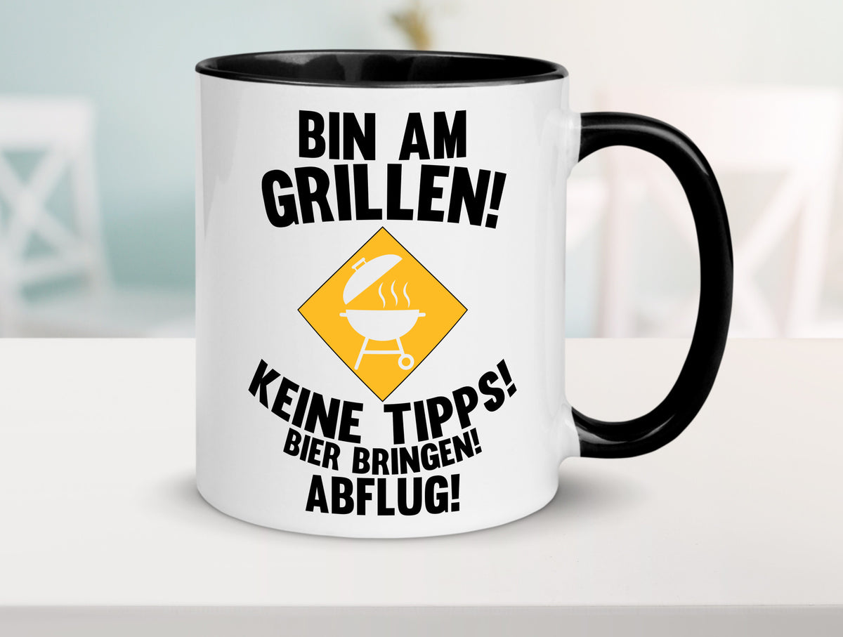 Bin am Grillen | Bier bringen und Abflug Grillmeister Geschenk Humor Tasse