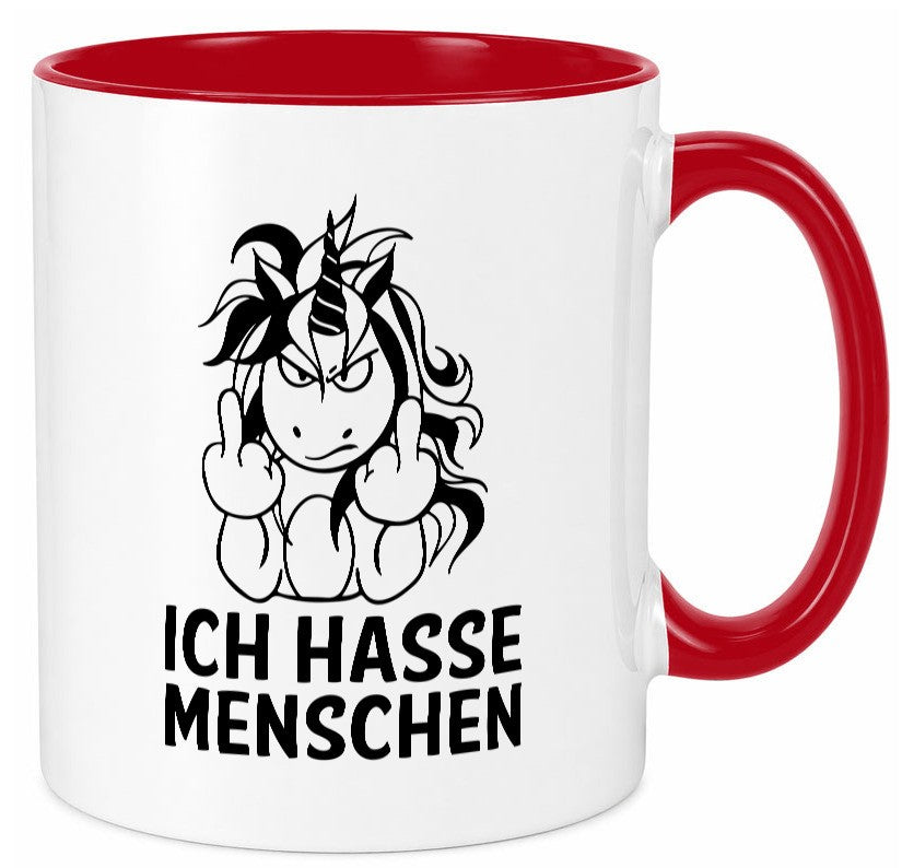 Ich hasse Menschen | Einhorn Stinkefinger lustig Humor Geschenkidee Geschenk Tasse