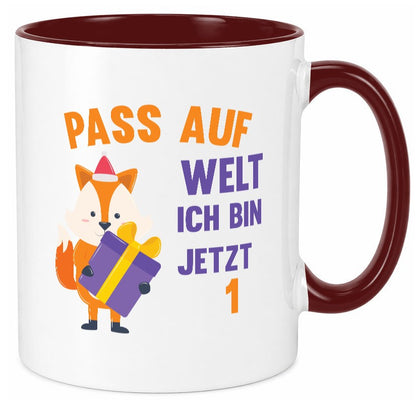 Pass auf Welt ich bin jetzt 1 | Baby Geburtstag lustiger Spruch Geschenk Tasse