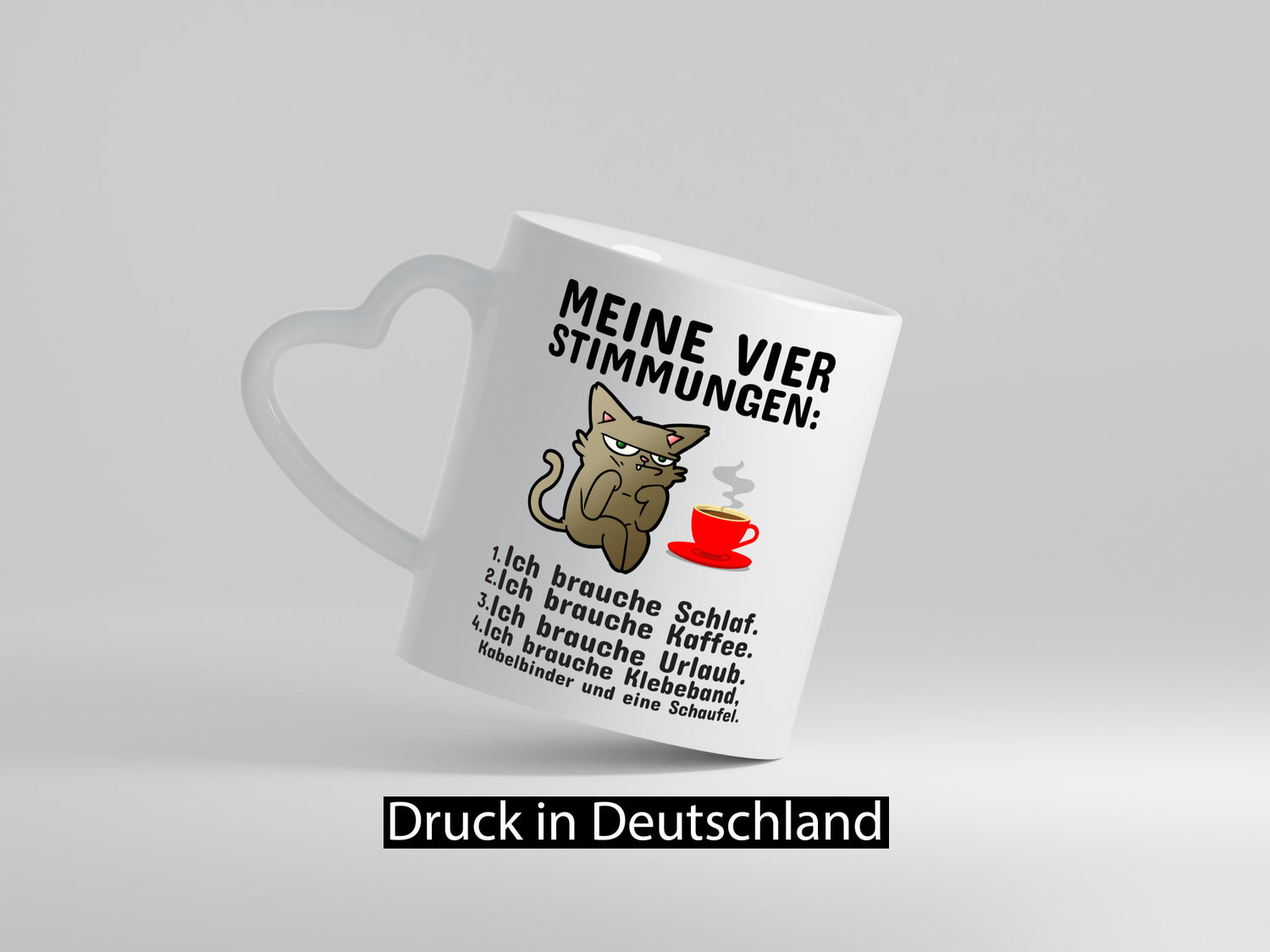 Vier Stimmungen | Morgenmuffel Tasse mürrische Katze Humor Tierliebhaber