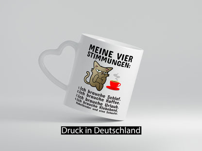 Vier Stimmungen | Morgenmuffel Tasse mürrische Katze Humor Tierliebhaber