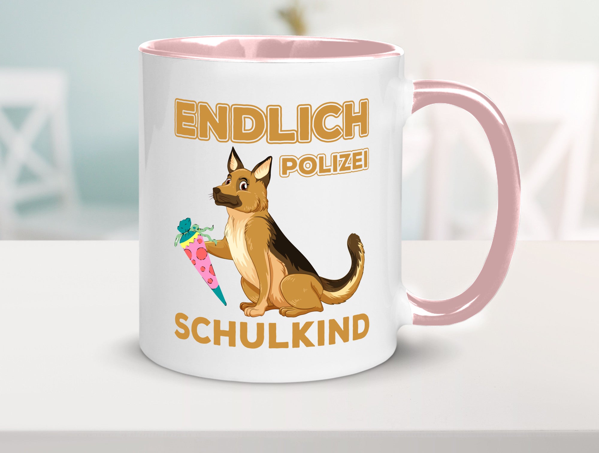 Endlich Schulkind | Tasse Einschulung Polizei Hund lustiger Spruch Geschenk