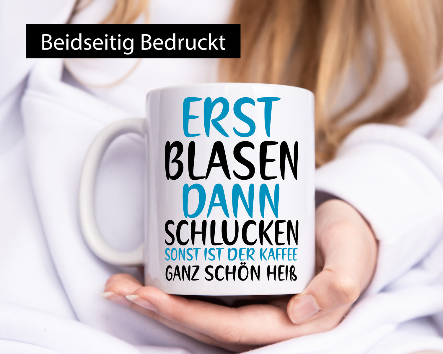 Erst Blasen dann Schlucken | kecker Spruch Lippenstift Geschenkidee Humor Tasse