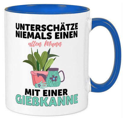 Niemals Mann mit Gießkanne unterschätzen | Blumen lustiger Spruch Geschenk Tasse