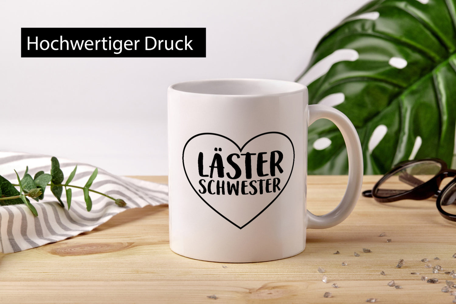 Läster Schwester | Herz Tasse Geschwisterliebe lustiger Spruch Geschenk Humor