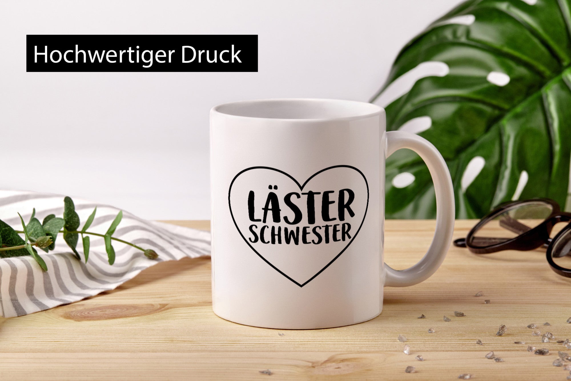 Läster Schwester | Herz Tasse Geschwisterliebe lustiger Spruch Geschenk Humor