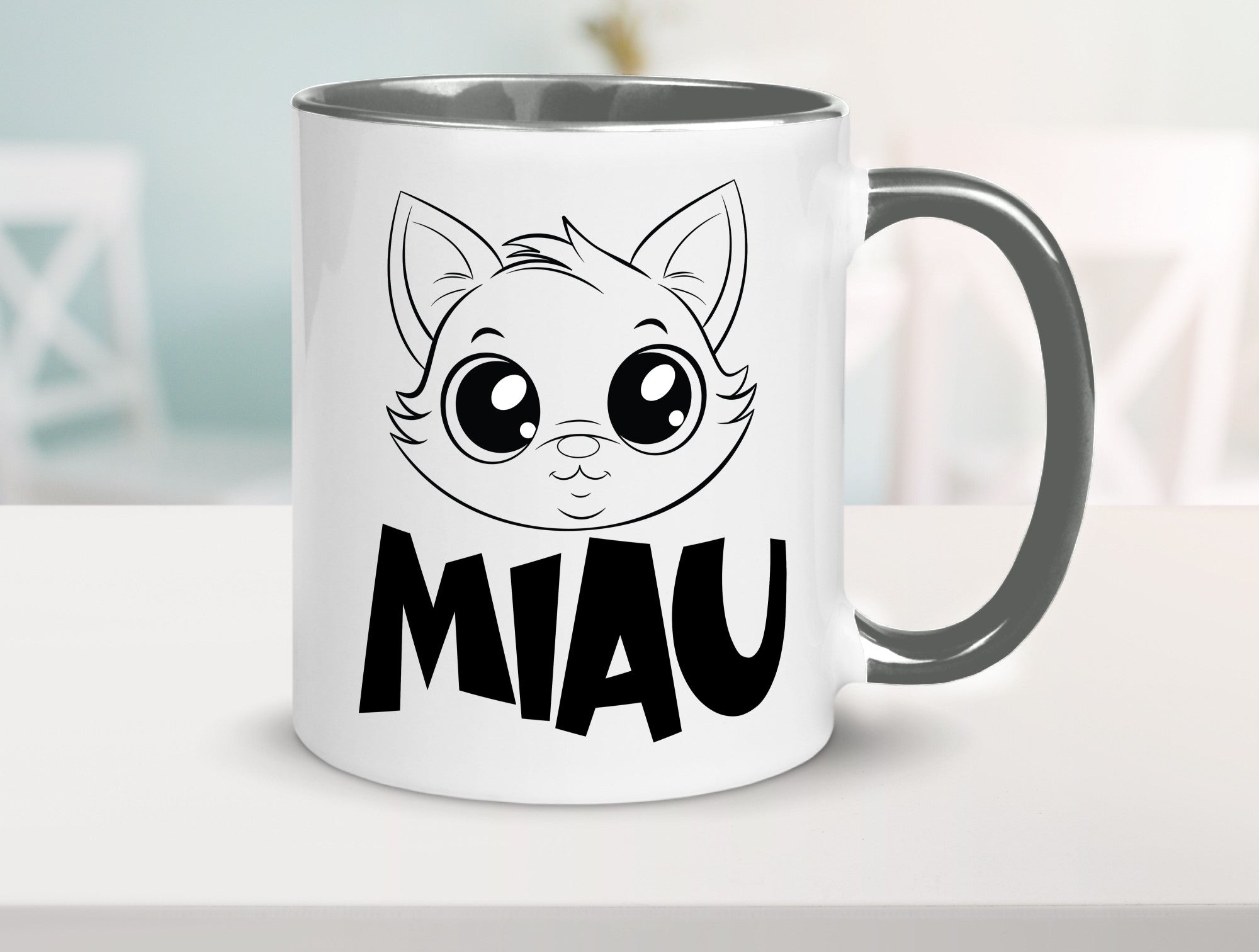 Miau | Katze Geschenkidee Tierliebhaber Humor Tasse