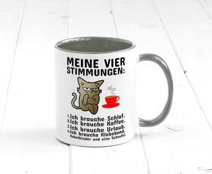 Vier Stimmungen | Morgenmuffel Tasse mürrische Katze Humor Tierliebhaber
