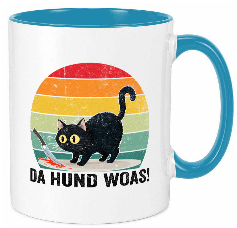 Da Hund woas | Retro Böse Katze mit messer Humor Tierliebhaber Geschenkidee Tasse