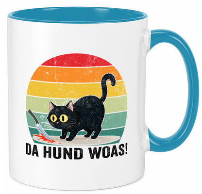 Da Hund woas | Retro Böse Katze mit messer Humor Tierliebhaber Geschenkidee Tasse