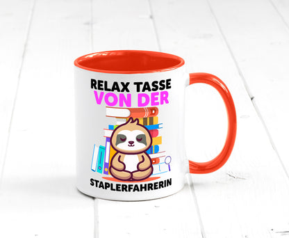 Relax Tasse: Staplerfahrerin | Gabelstapler lustiger Spruch Geschenk Humor