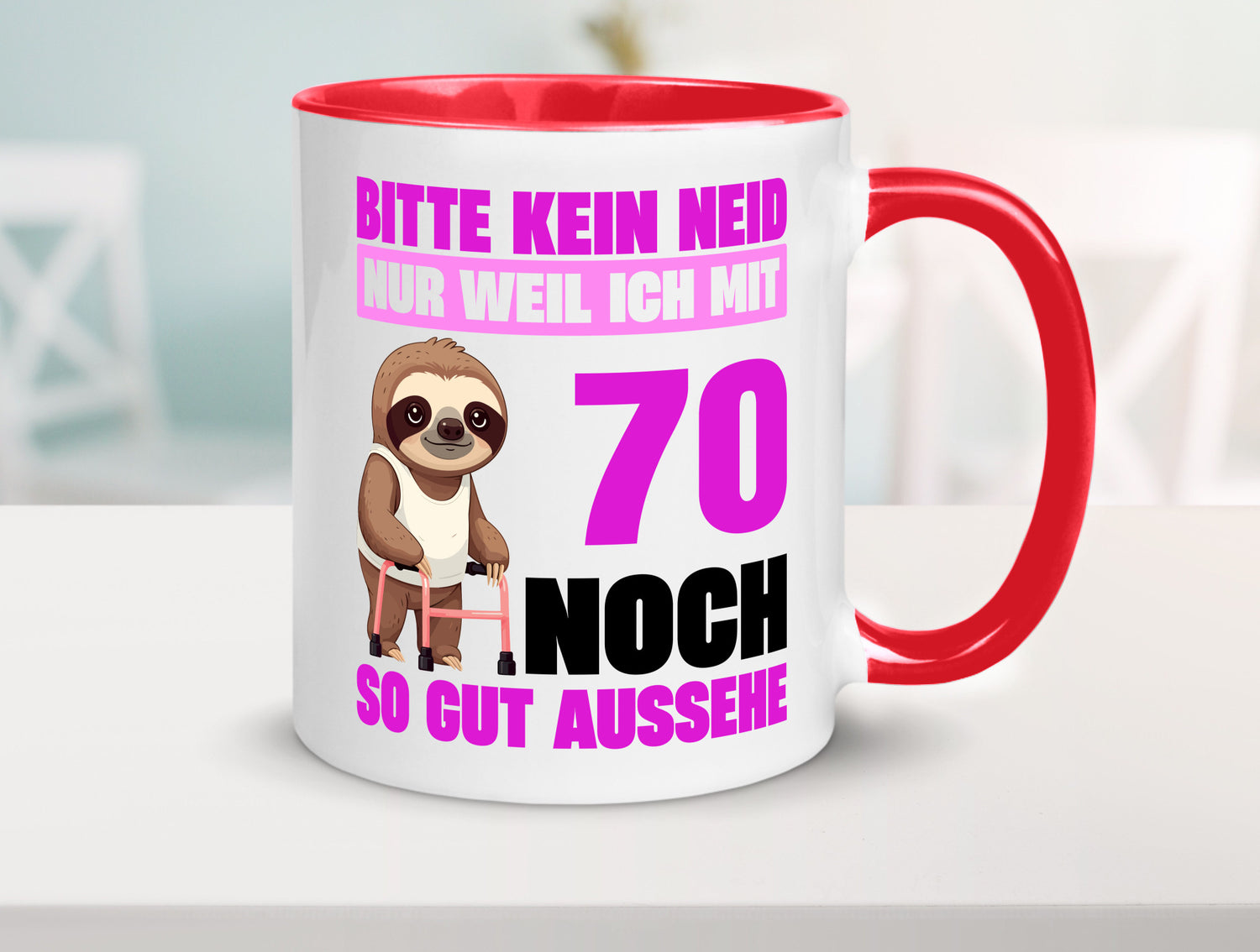 70. Geburtstag | Bitte kein neid Faultier 70 Jahre v2 Humor Geschenkidee Tasse