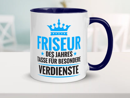 Besonderer Verdienst: Friseur | Frisör Geschenkidee Humor Tasse