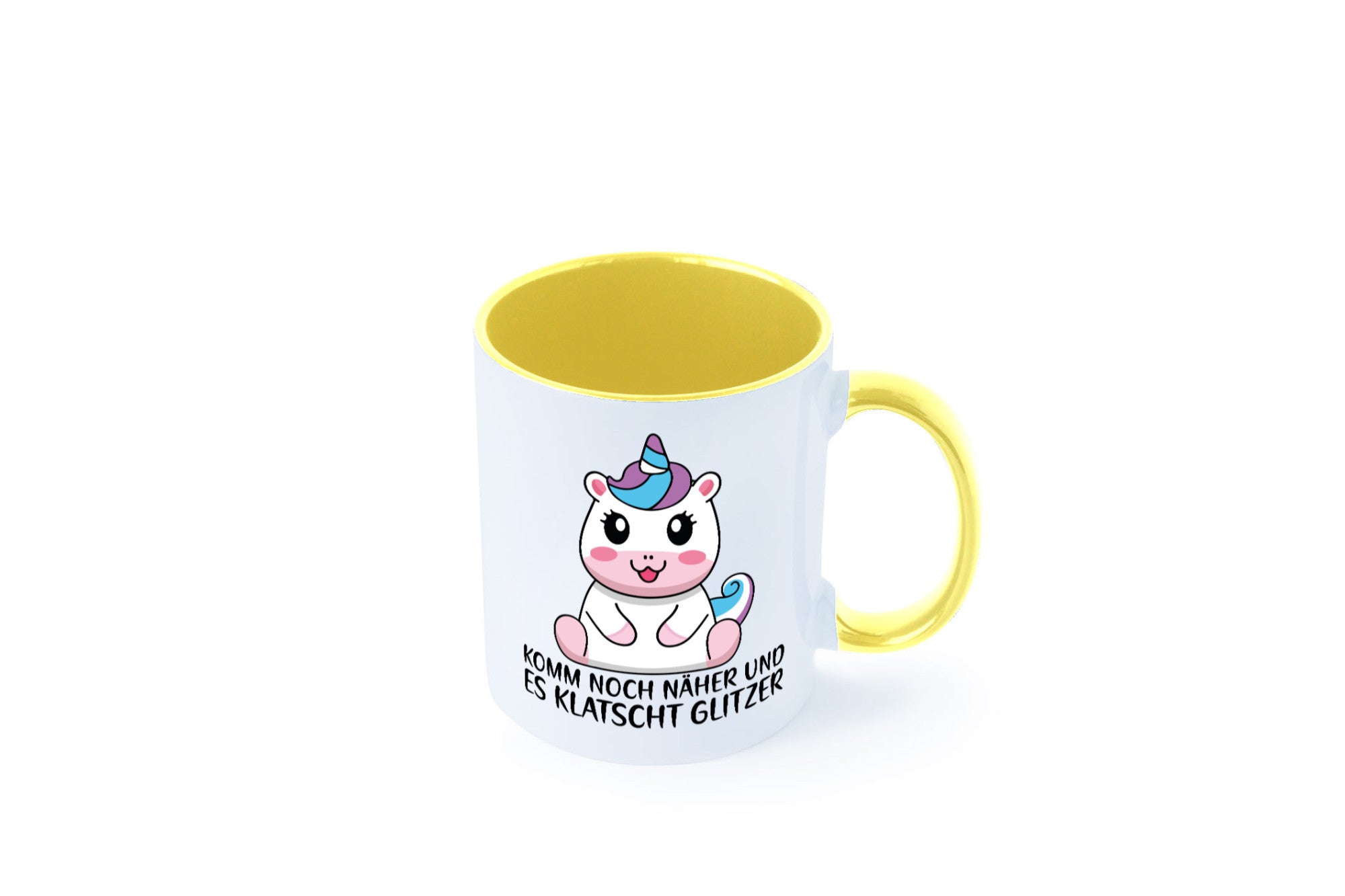 Komm näher und es klatscht Glitzer | Humor Einhorn Geschenkidee Tasse