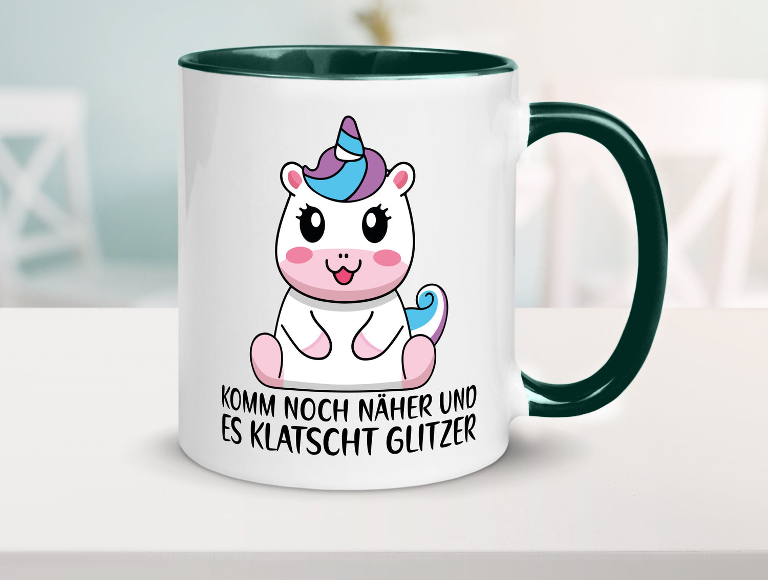 Komm näher und es klatscht Glitzer | Humor Einhorn Geschenkidee Tasse