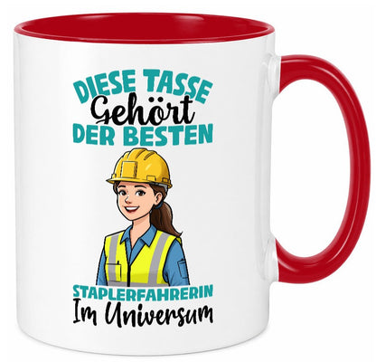 Im Universum: Staplerfahrerin | Gabelstapler Humor Geschenkidee Tasse
